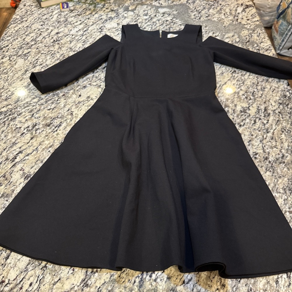 Eliza J Cocktail Dress Formal 6 Black Fit & Flare Cold Shoulder Classy Pockets